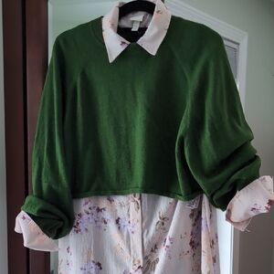 Twofer 💚🌷Zara Green Sweater (s)+ H&M Floral Shirtdress (xs)